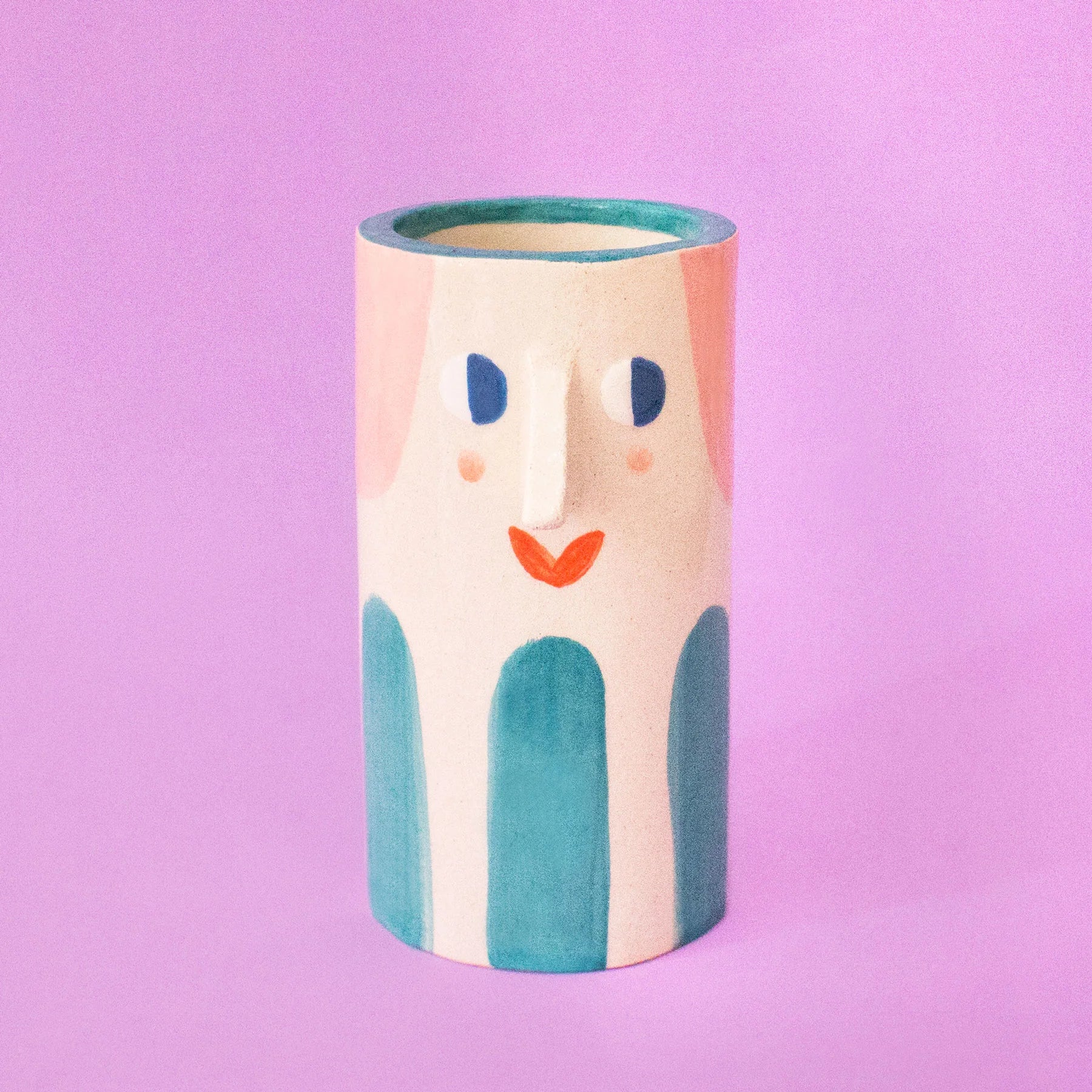 Girl with Teal Stripes / Ceramic Vase