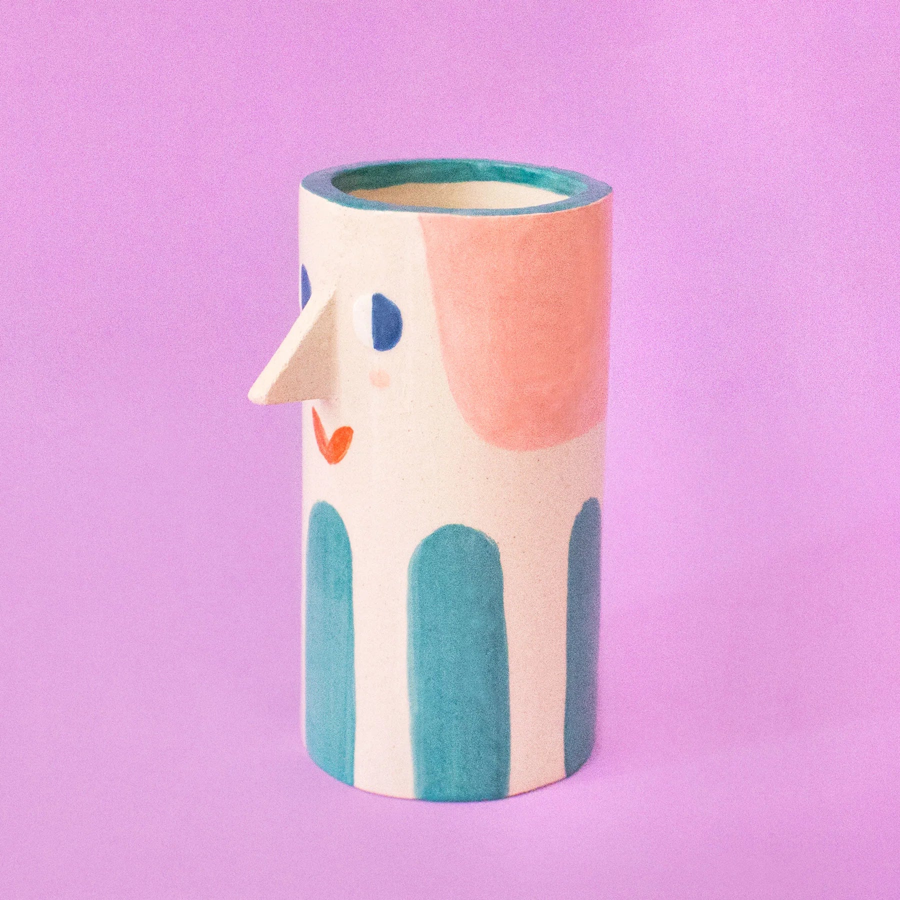 Girl with Teal Stripes / Ceramic Vase