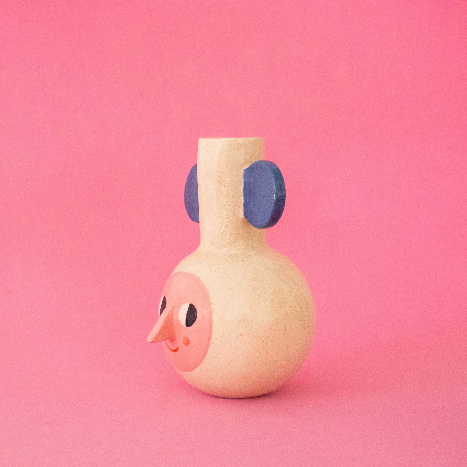 Little Round Vase with Blue Handles / Ceramic Vase