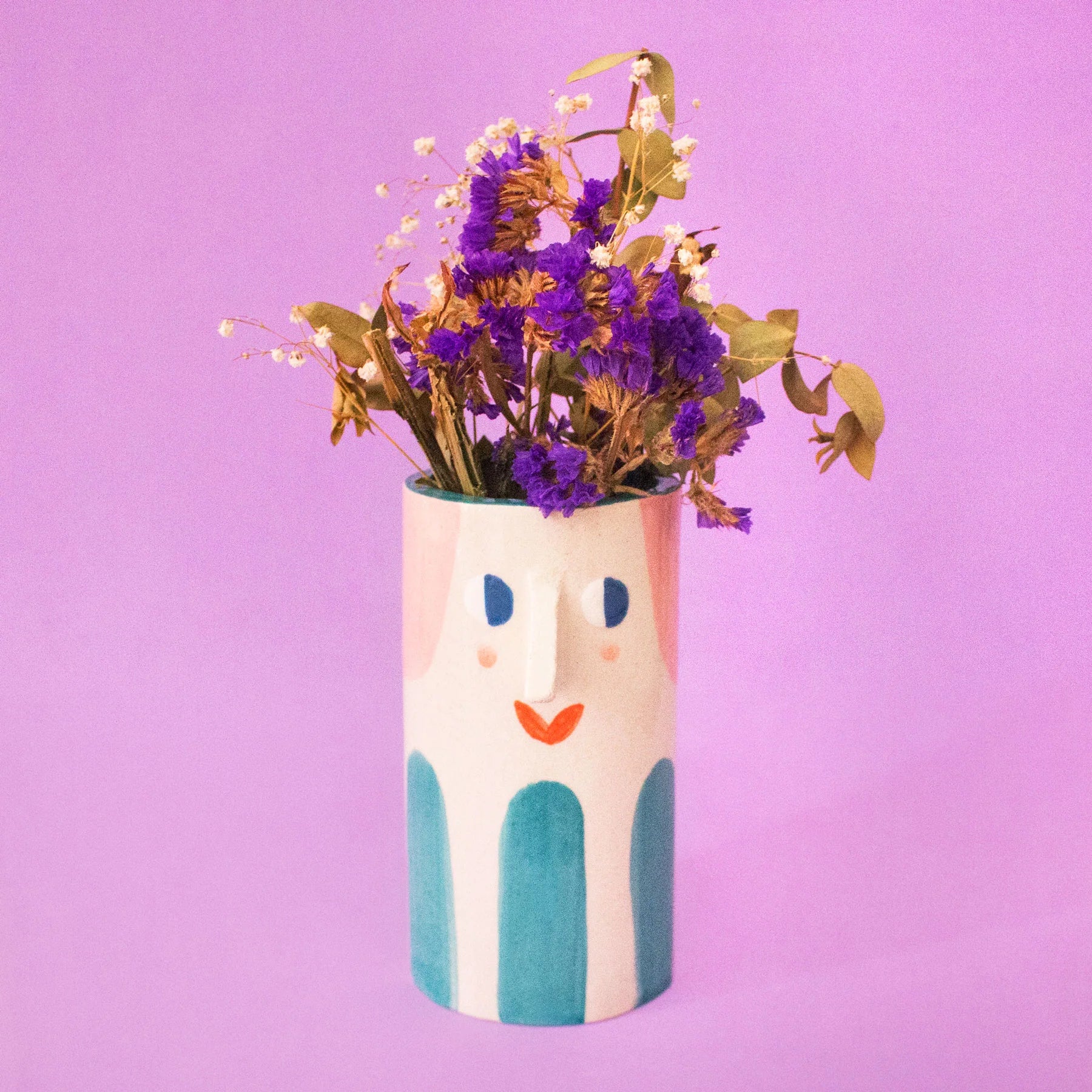 Girl with Teal Stripes / Ceramic Vase
