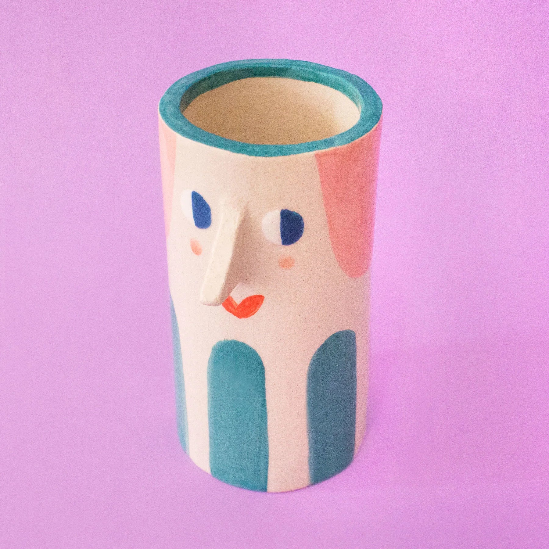 Girl with Teal Stripes / Ceramic Vase
